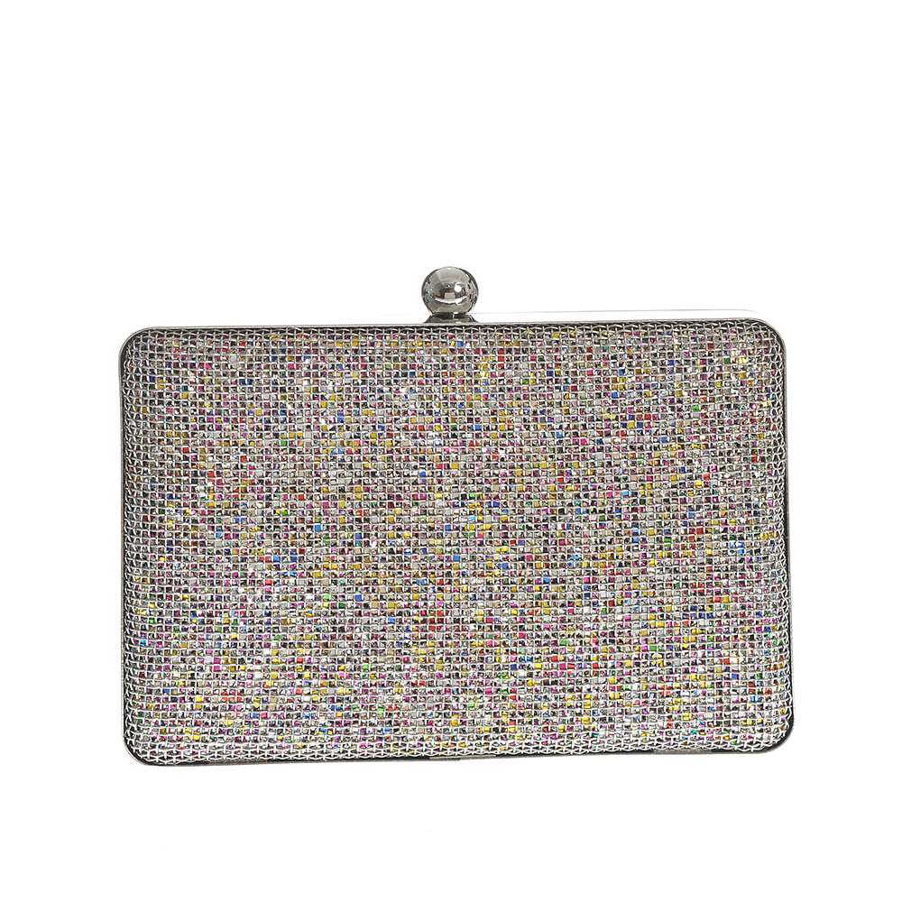 Geanta plic argintie cu pietre multicolore - 1 | YEO