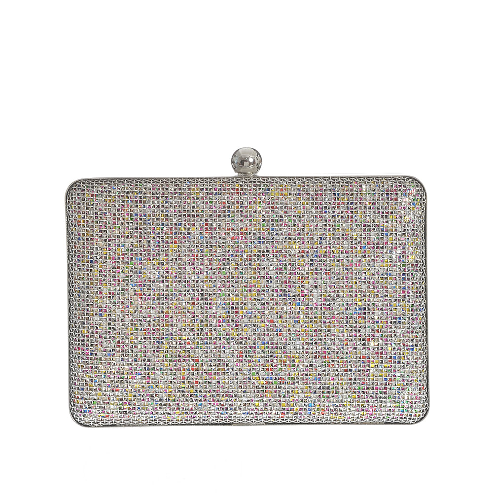 Geanta plic argintie cu pietre multicolore - 2 | YEO