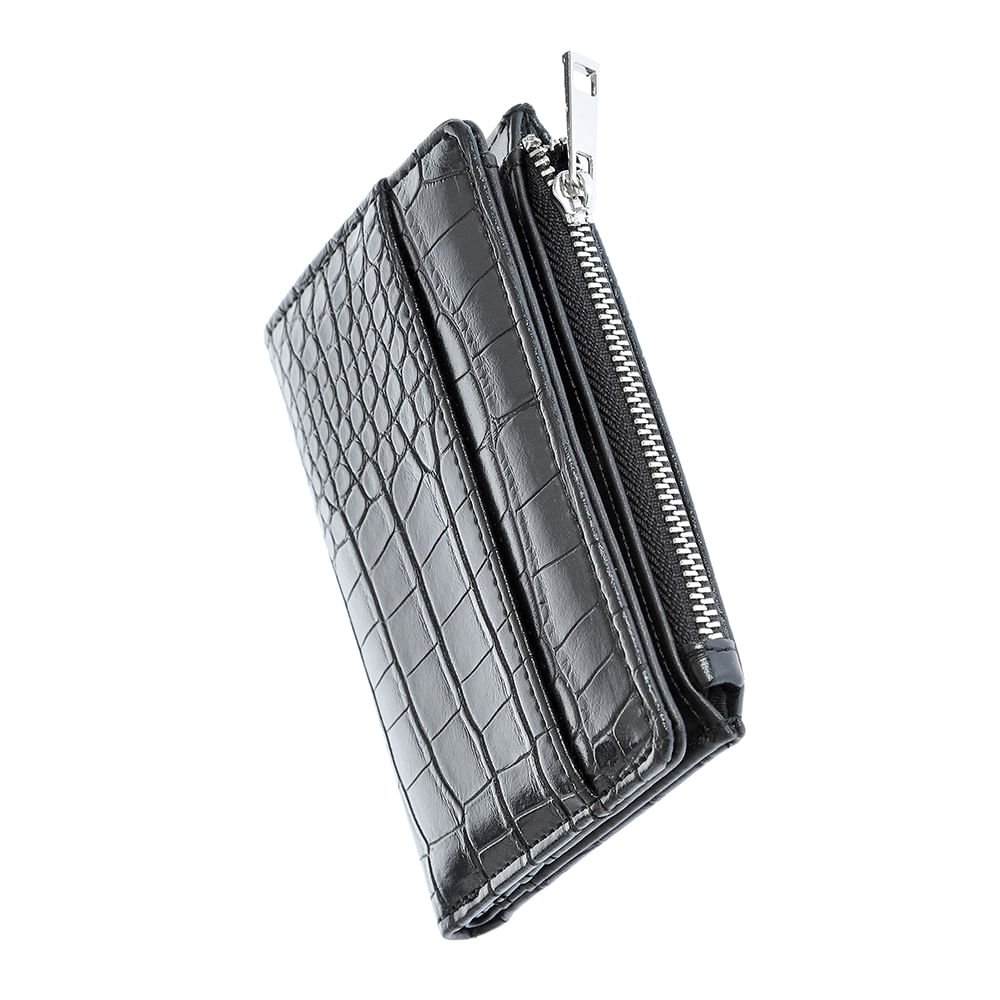 Portofel negru cu aspect piele de sarpe - 1 | YEO