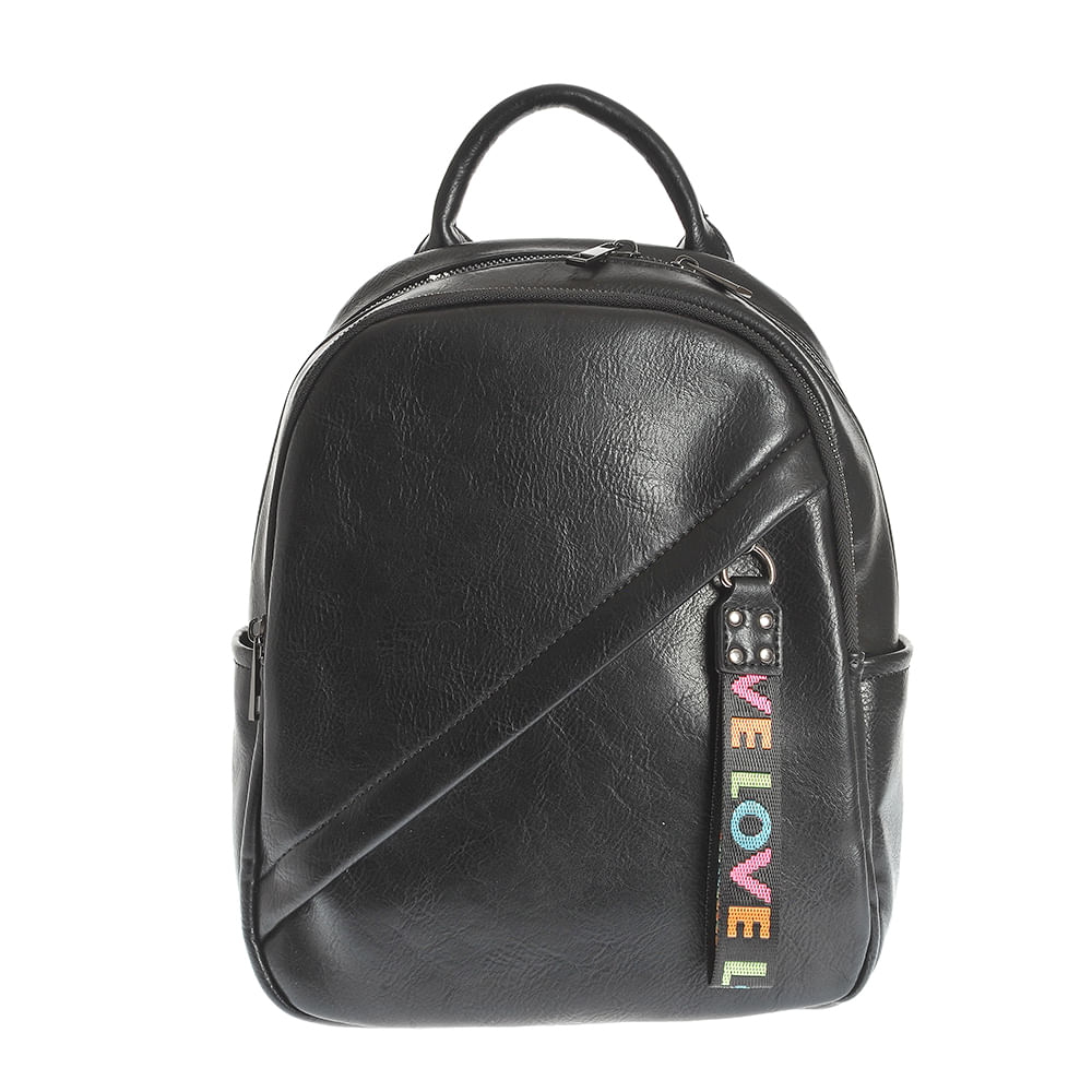 Rucsac negru din piele ecologica Love - 2 | YEO
