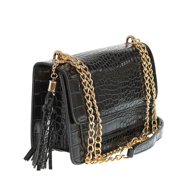Geanta neagra crossbody cu ciucure