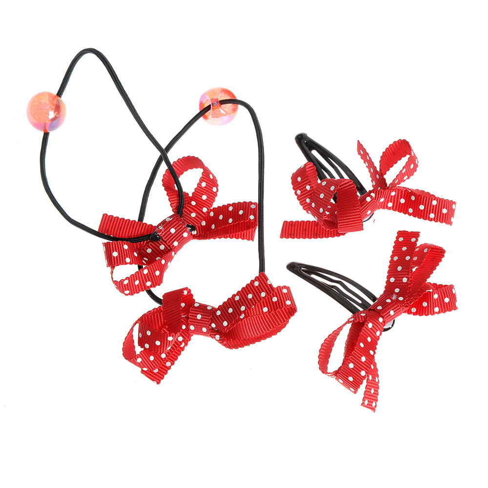 Set 4 accesorii de par rosii cu buline - 1 | YEO