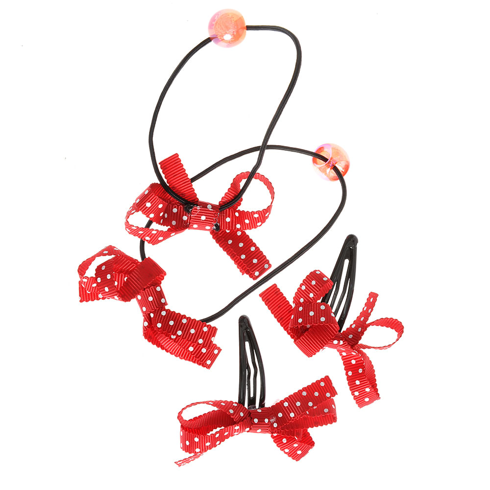 Set 4 accesorii de par rosii cu buline - 3 | YEO
