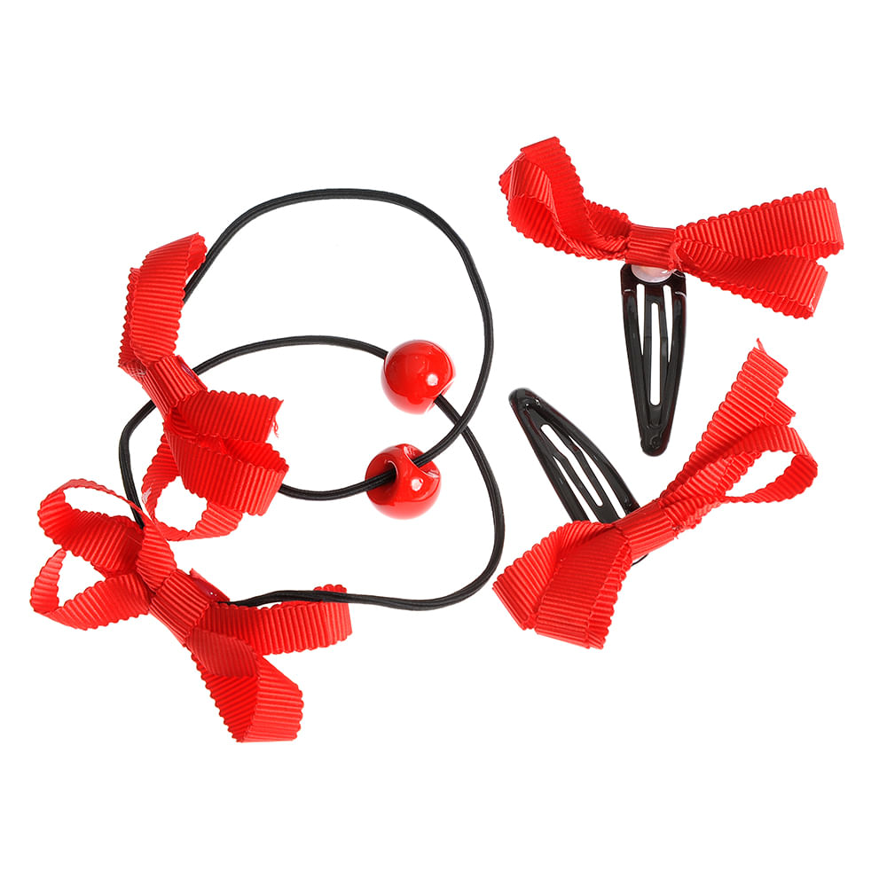 Set 4 accesorii de par cu fundite rosii - 1 | YEO