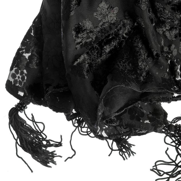 Esarfa neagra eleganta cu model floral si franjuri
