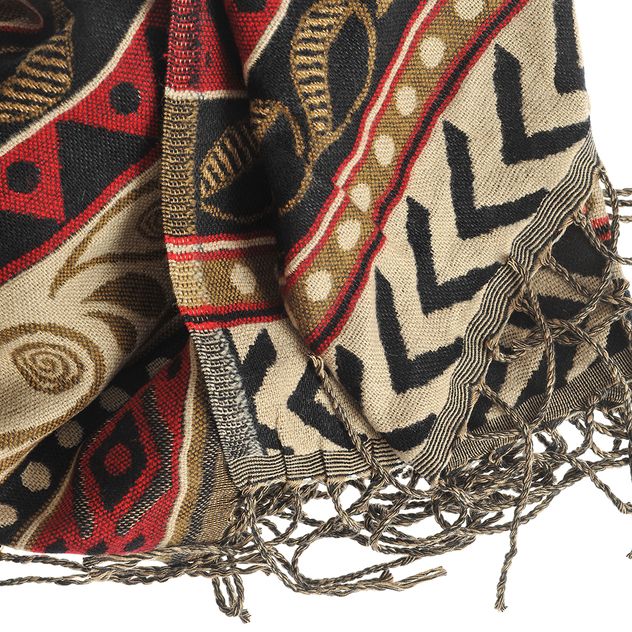 Esarfa lunga cu model etnic si franjuri decorative