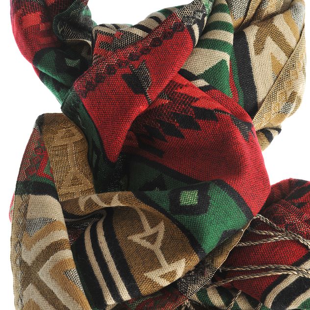 Esarfa boho in nuante de rosu, verde si bej