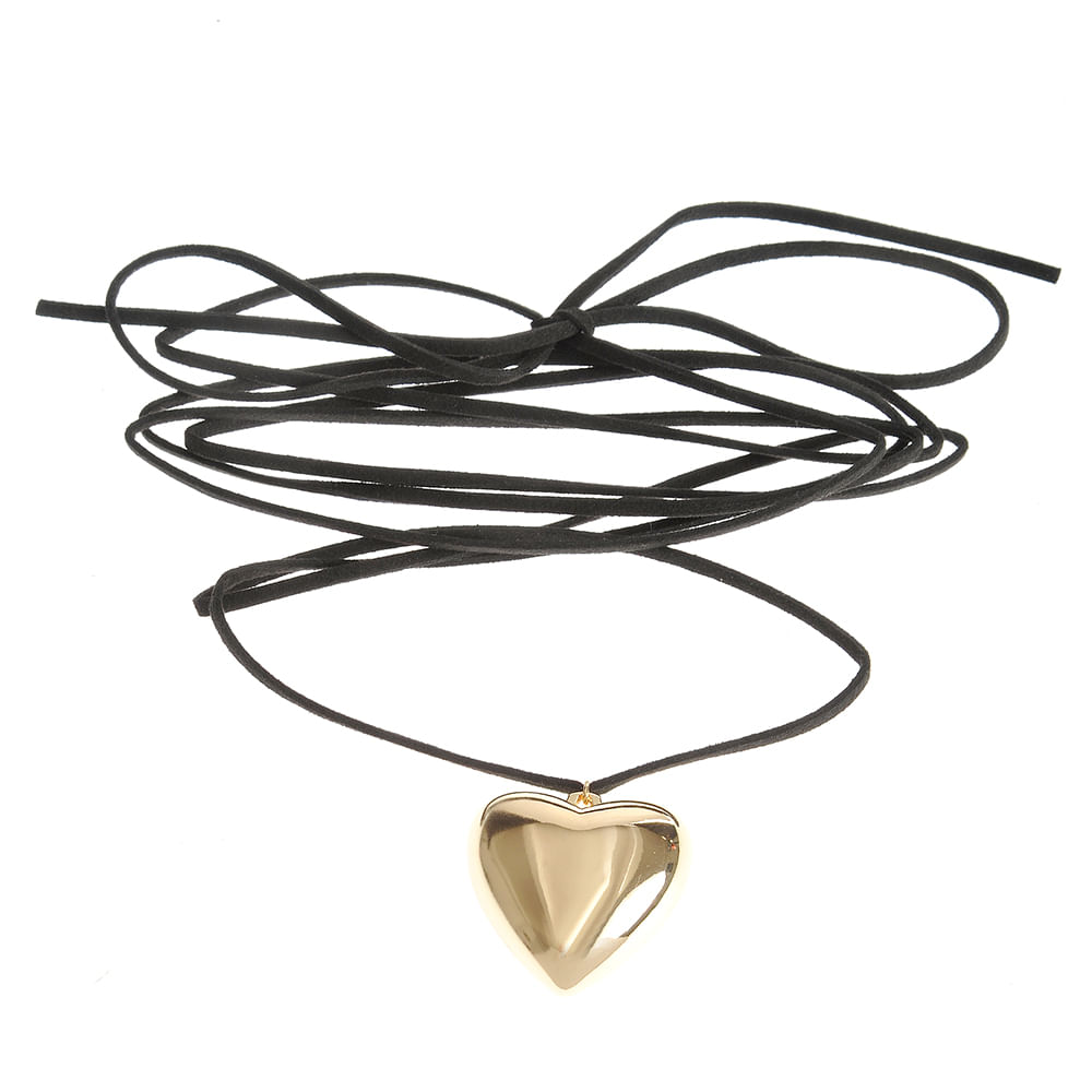 Colier negru cu pandantiv inima aurie - 2 | YEO