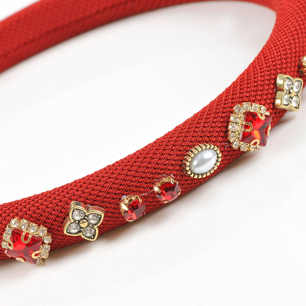Bentita rosie cu pietre acrilice - 1 | YEO