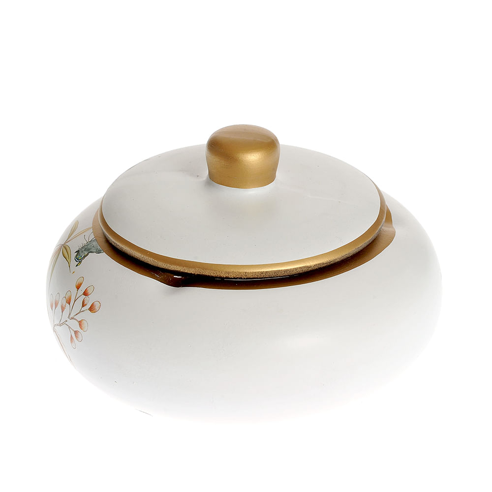 Bol decorativ alb cu imprimeu flori si fluturi 16 cm - 1 | YEO
