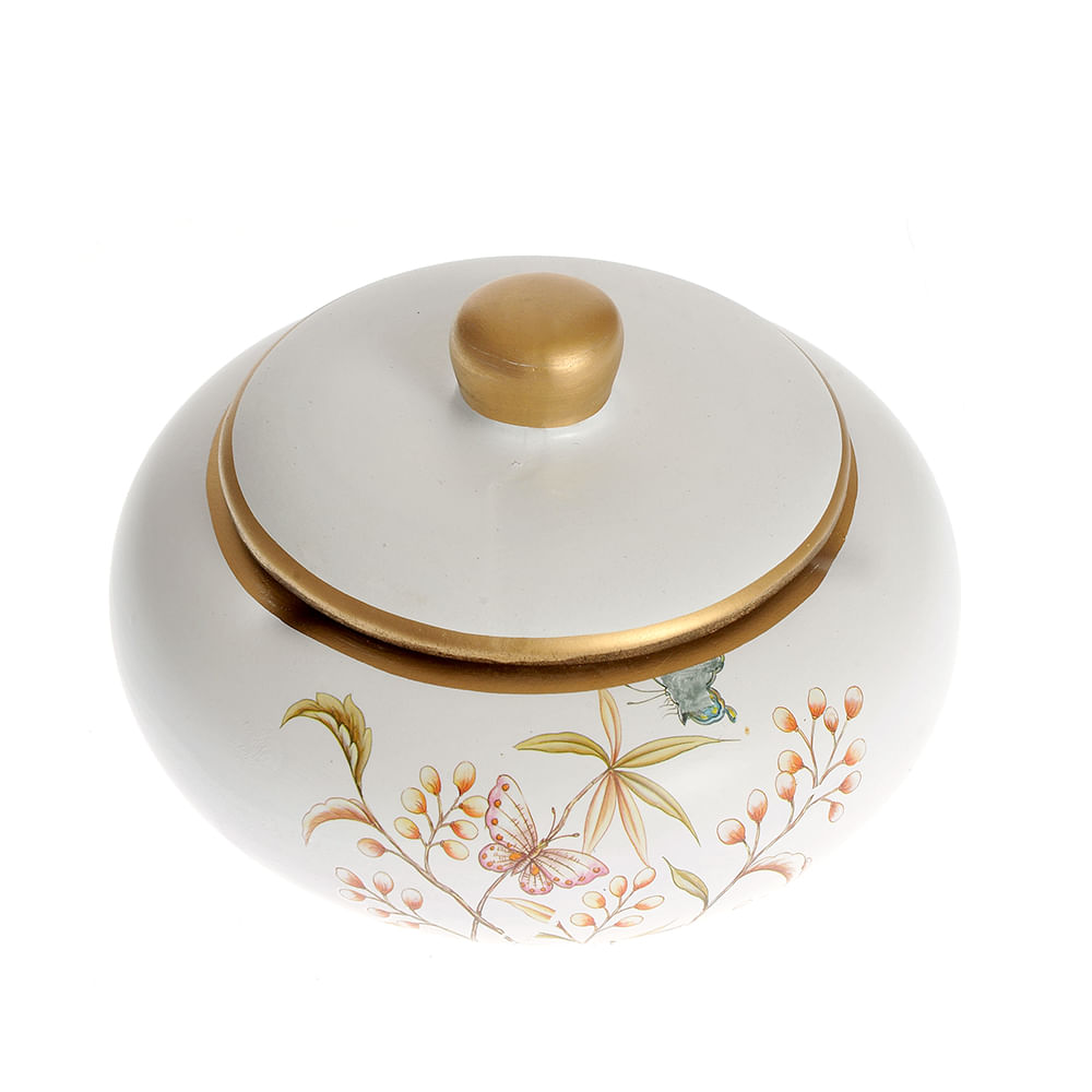 Bol decorativ alb cu imprimeu flori si fluturi 16 cm - 2 | YEO