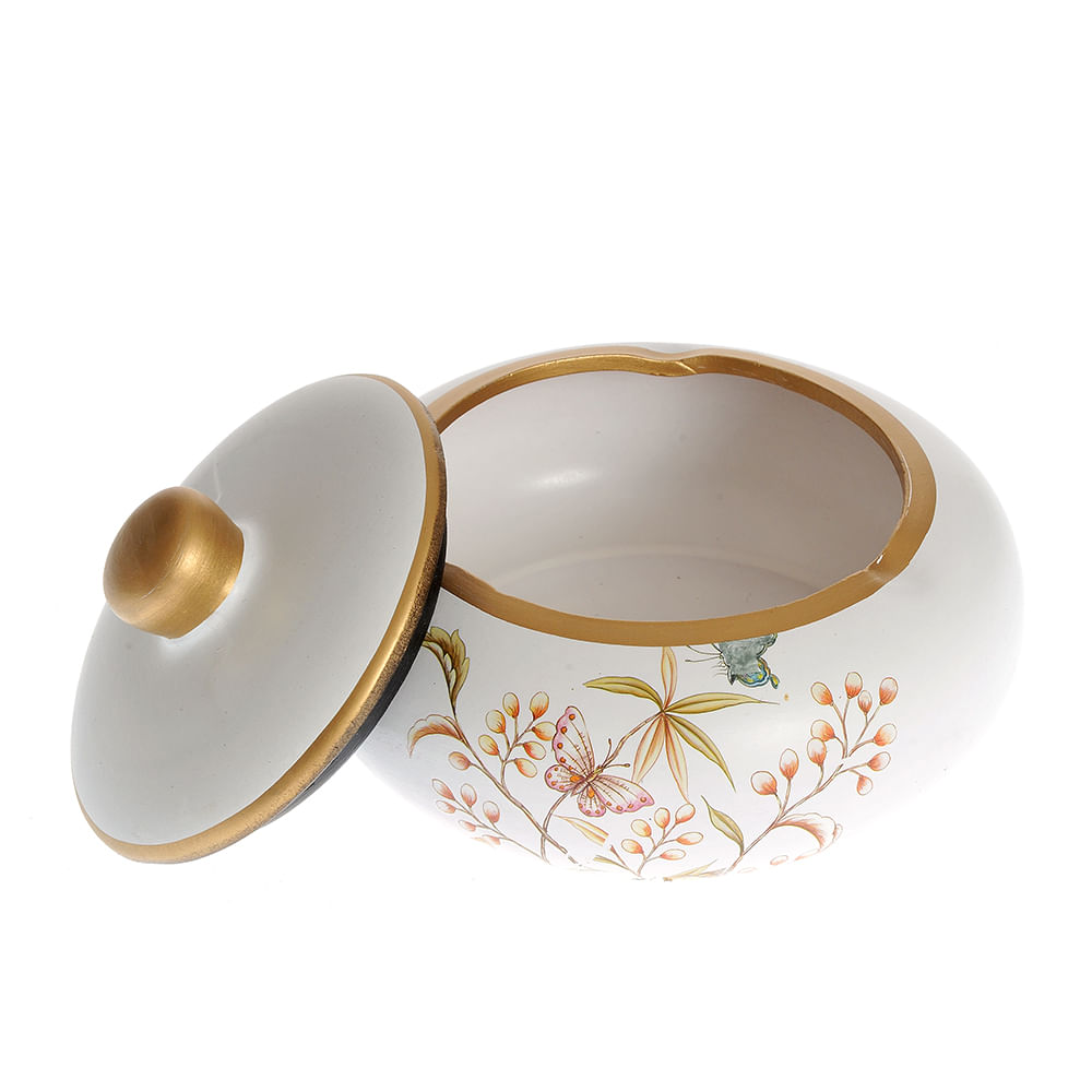 Bol decorativ alb cu imprimeu flori si fluturi 16 cm - 3 | YEO