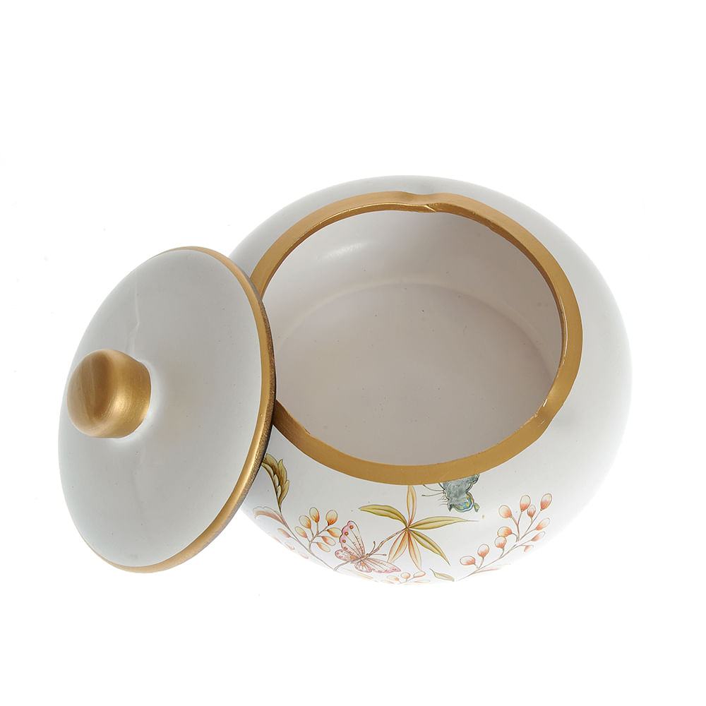 Bol decorativ alb cu imprimeu flori si fluturi 16 cm - 4 | YEO