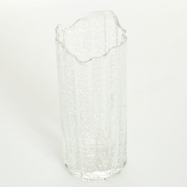 Vaza cilindrica din sticla transparenta cu textura reliefata