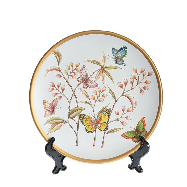 Platou decorativ cu flori si fluturi 21 cm