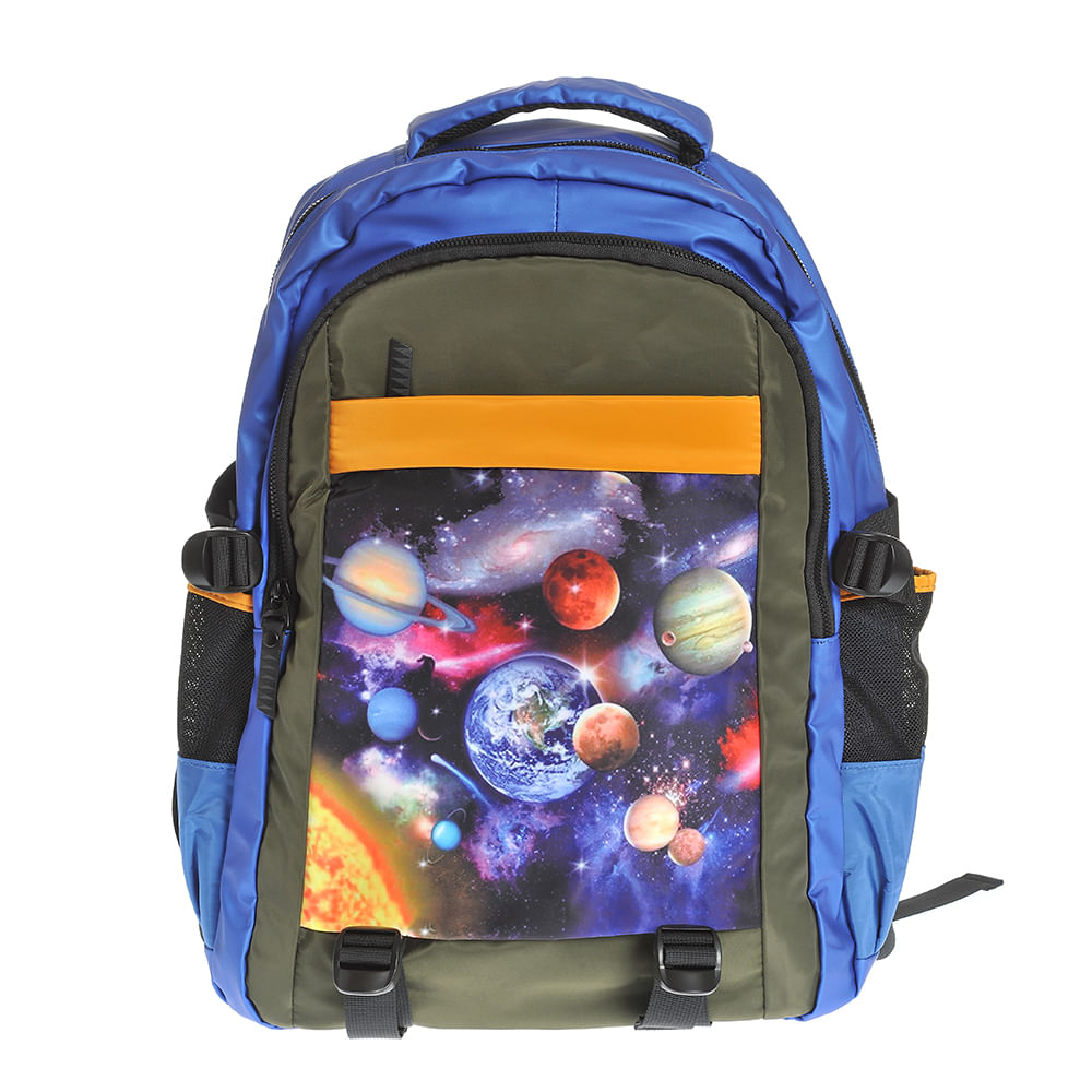 Rucsac albastru cu imprimeu planete
