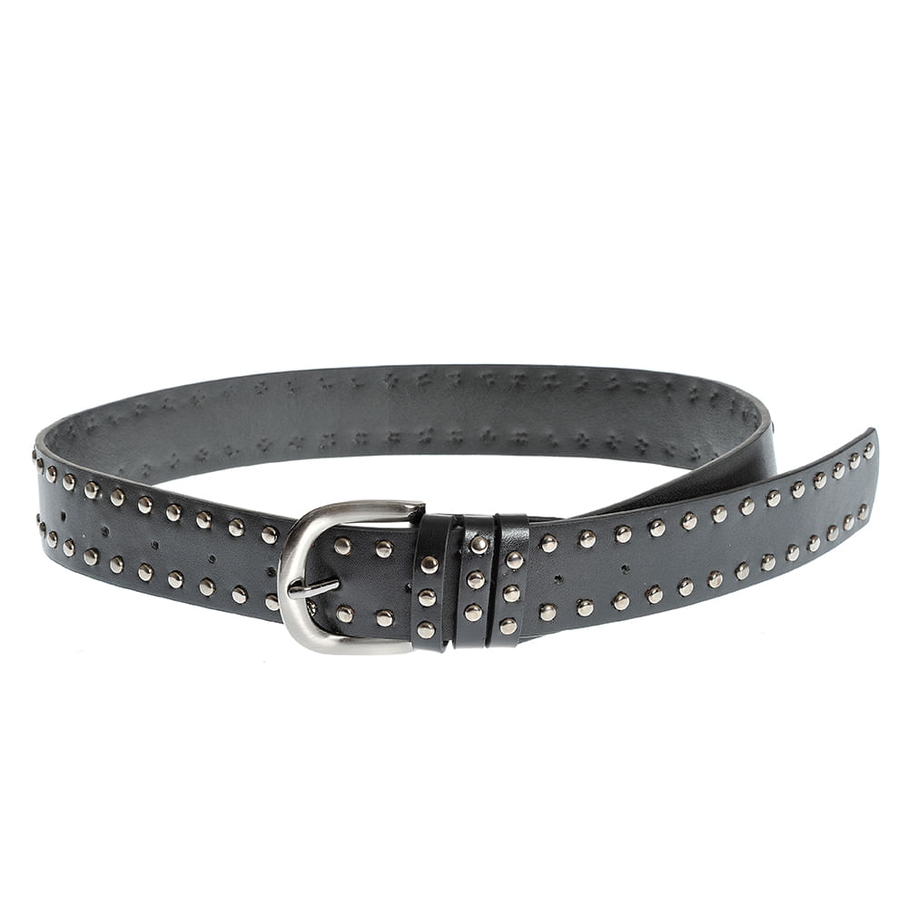 Curea neagra cu tinte metalice si catarama argintie - 1 | YEO
