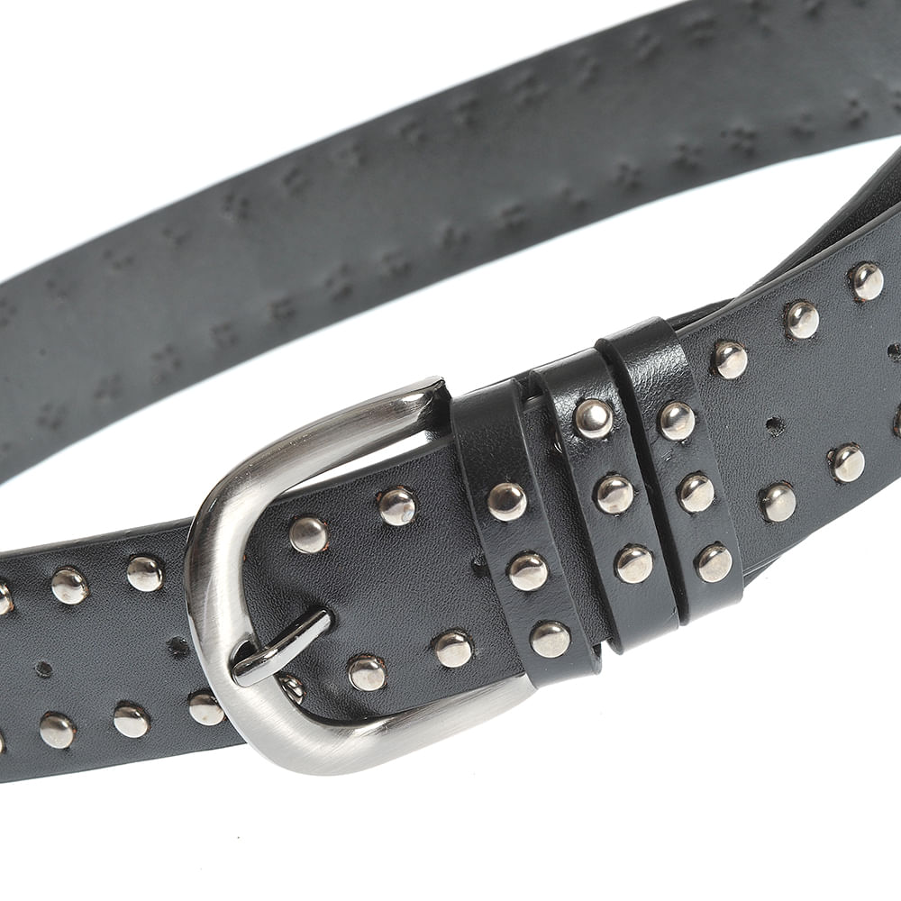 Curea neagra cu tinte metalice si catarama argintie - 2 | YEO