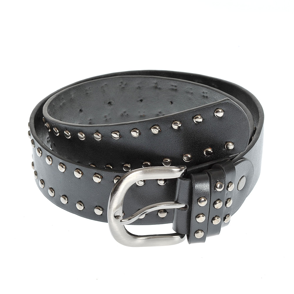 Curea neagra cu tinte metalice si catarama argintie - 3 | YEO