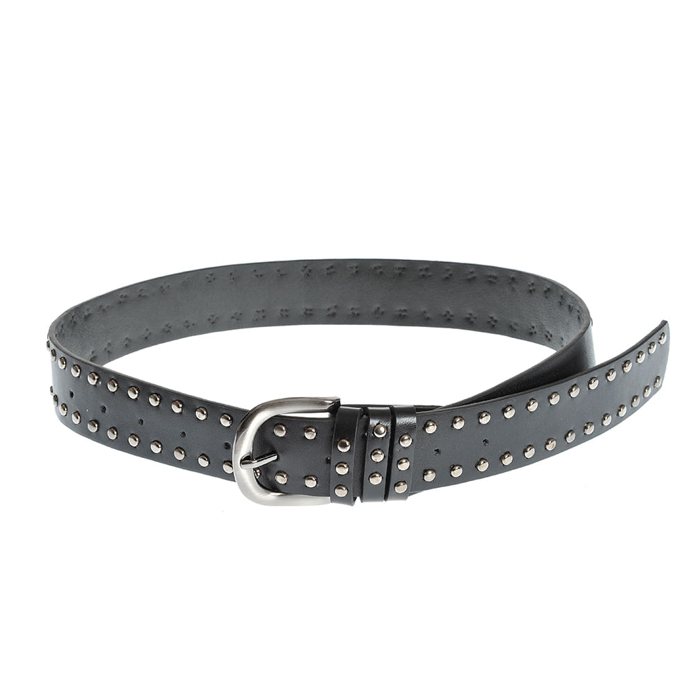 Curea neagra cu tinte metalice si catarama argintie - 4 | YEO