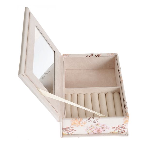 Cutie de bijuterii cu imprimeu floral si oglinda interioara