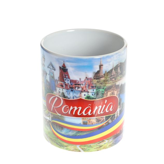 Cana ceramica decorativa cu imagini turistice din Romania