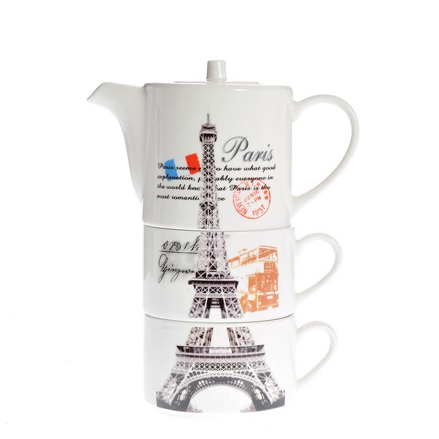 Set ceainic si cesti din ceramica cu design Paris