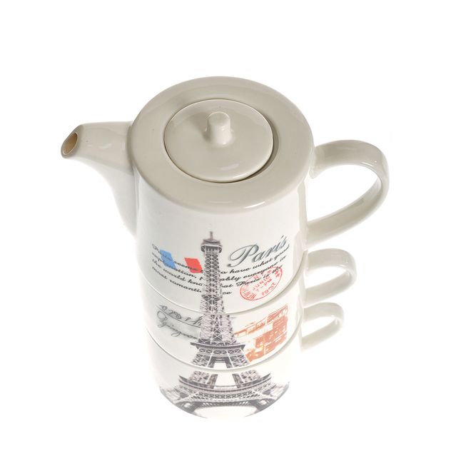 Set ceainic si cesti din ceramica cu design Paris