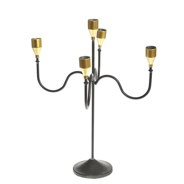 Sfesnic decorativ negru cu accente aurii pentru 5 lumanari