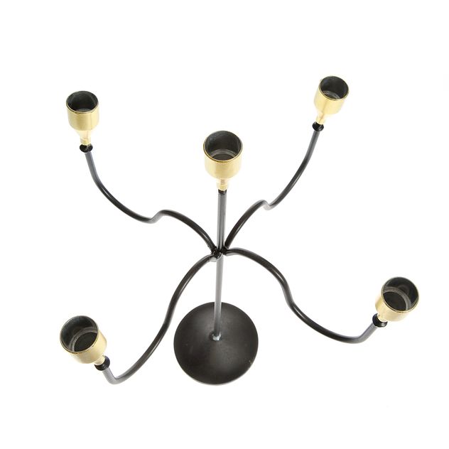 Sfesnic decorativ negru cu accente aurii pentru 5 lumanari