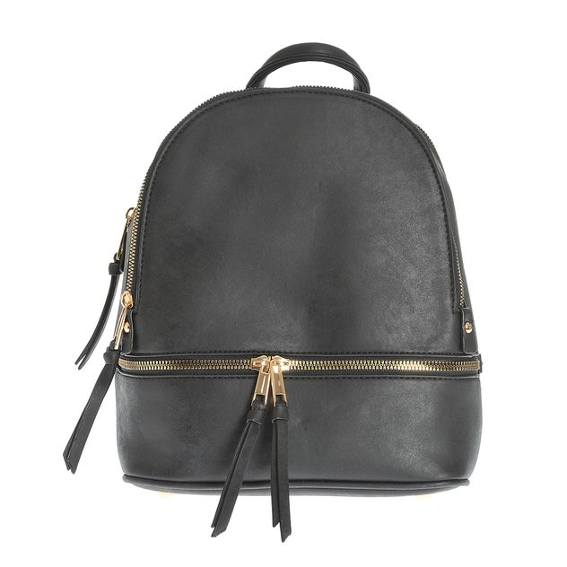 Rucsac negru cu doua compartimente si fermoar decorativ