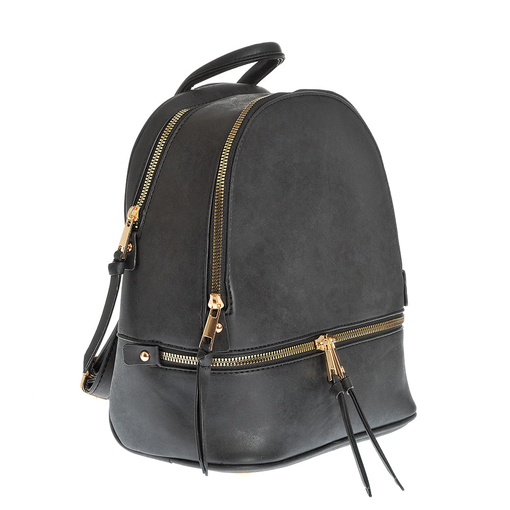 Rucsac negru cu doua compartimente si fermoar decorativ - 1 | YEO