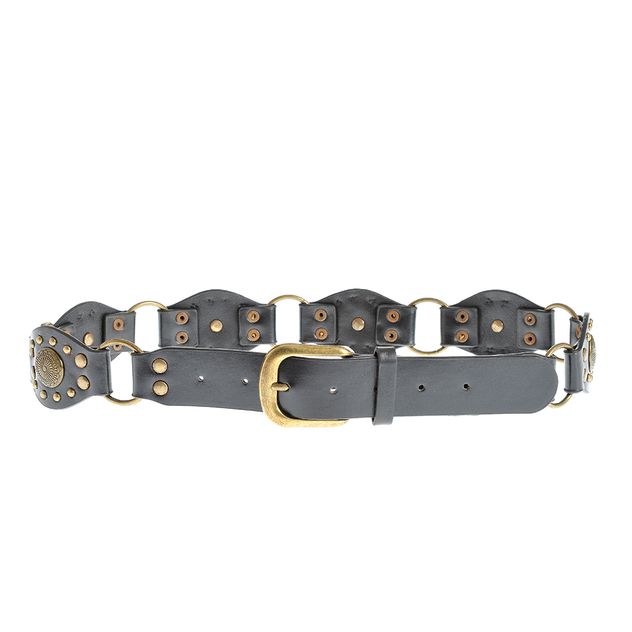 Curea neagra cu inele si elemente decorative vintage