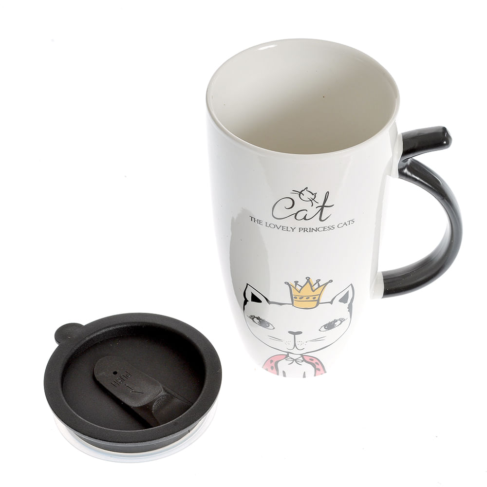 Cana alba cu capac 500 ml imprimeu pisica - 3 | YEO