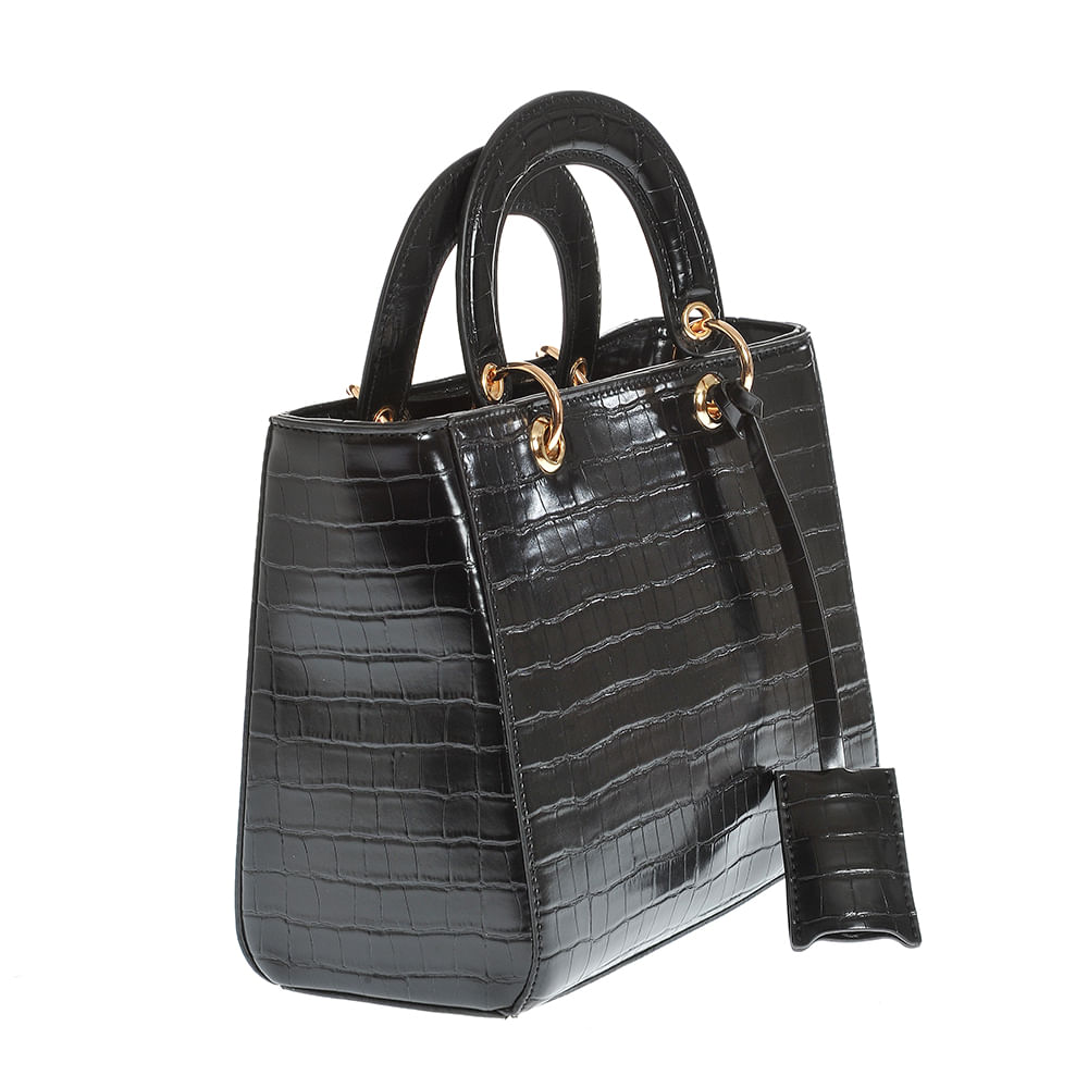 Geanta crossbody neagra cu aspect piele de sarpe - 1 | YEO