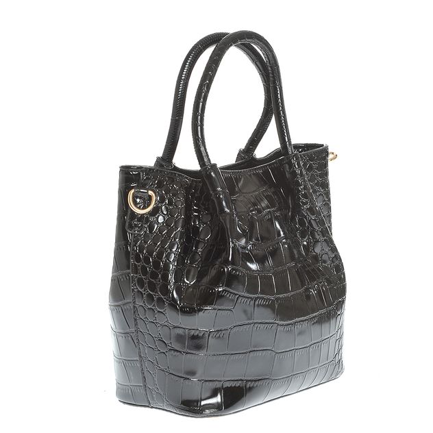 Geanta neagra de umar cu model animal print si manere fixe