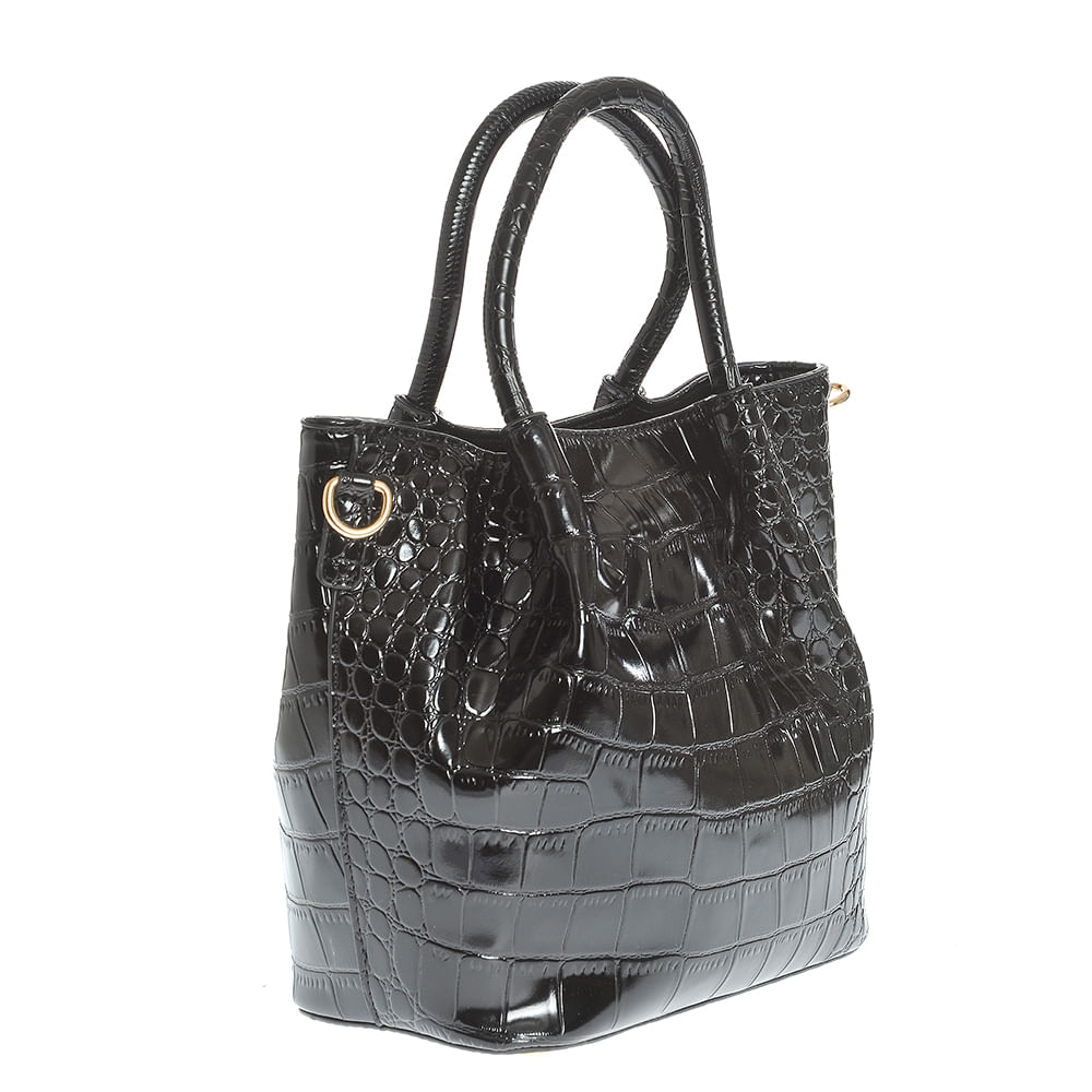 Geanta neagra de umar cu model animal print si manere fixe - 1 | YEO