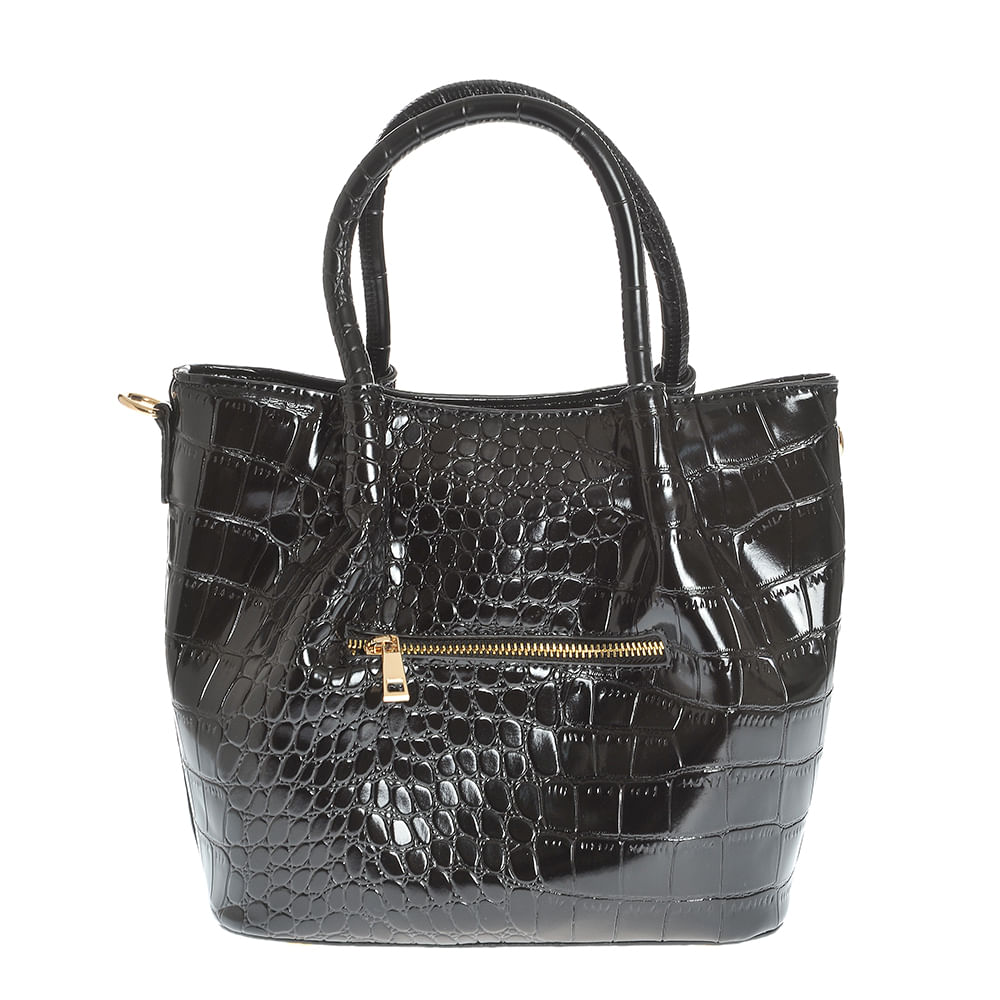 Geanta neagra de umar cu model animal print si manere fixe - 2 | YEO