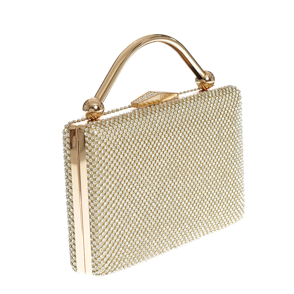 Geanta plic aurie cu pietre acrilice - 1 | YEO