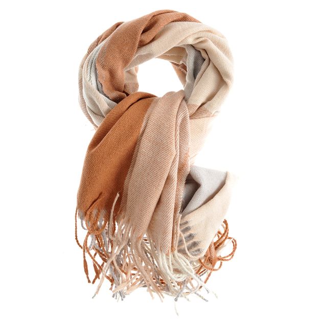 Sal tricotat cu model in dungi si nuante pamantii