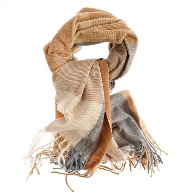 Esarfa groasa bej cu franjuri pastel