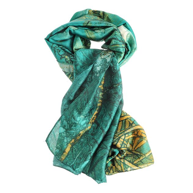 Esarfa verde cu imprimeu abstract