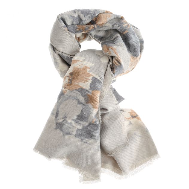 Esarfa cu imprimeu floral gri si bej