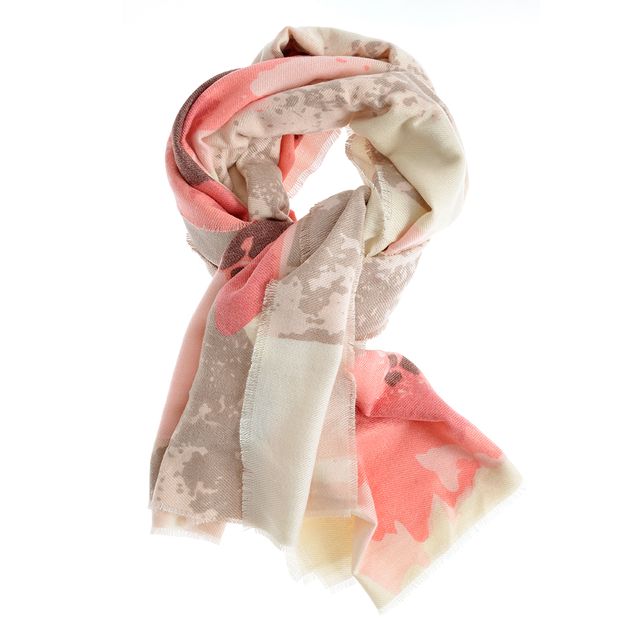Esarfa cu imprimeu pastel roz si bej
