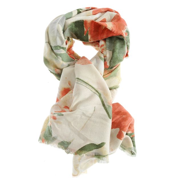 Esarfa crem cu flori pastelate