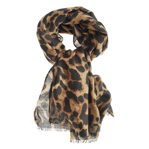 Esarfa maro cu accente negre animal print