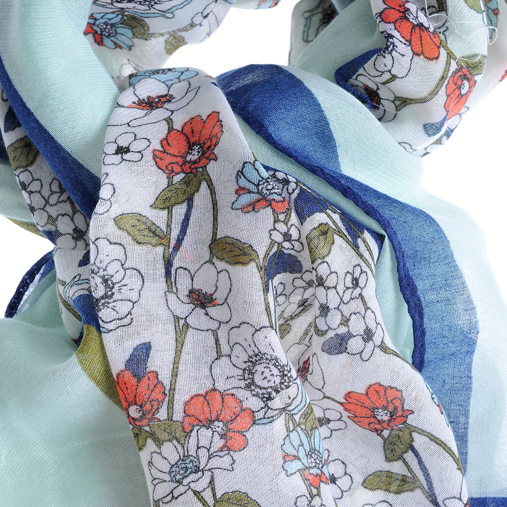 Esarfa verde cu flori multicolore - 1 | YEO