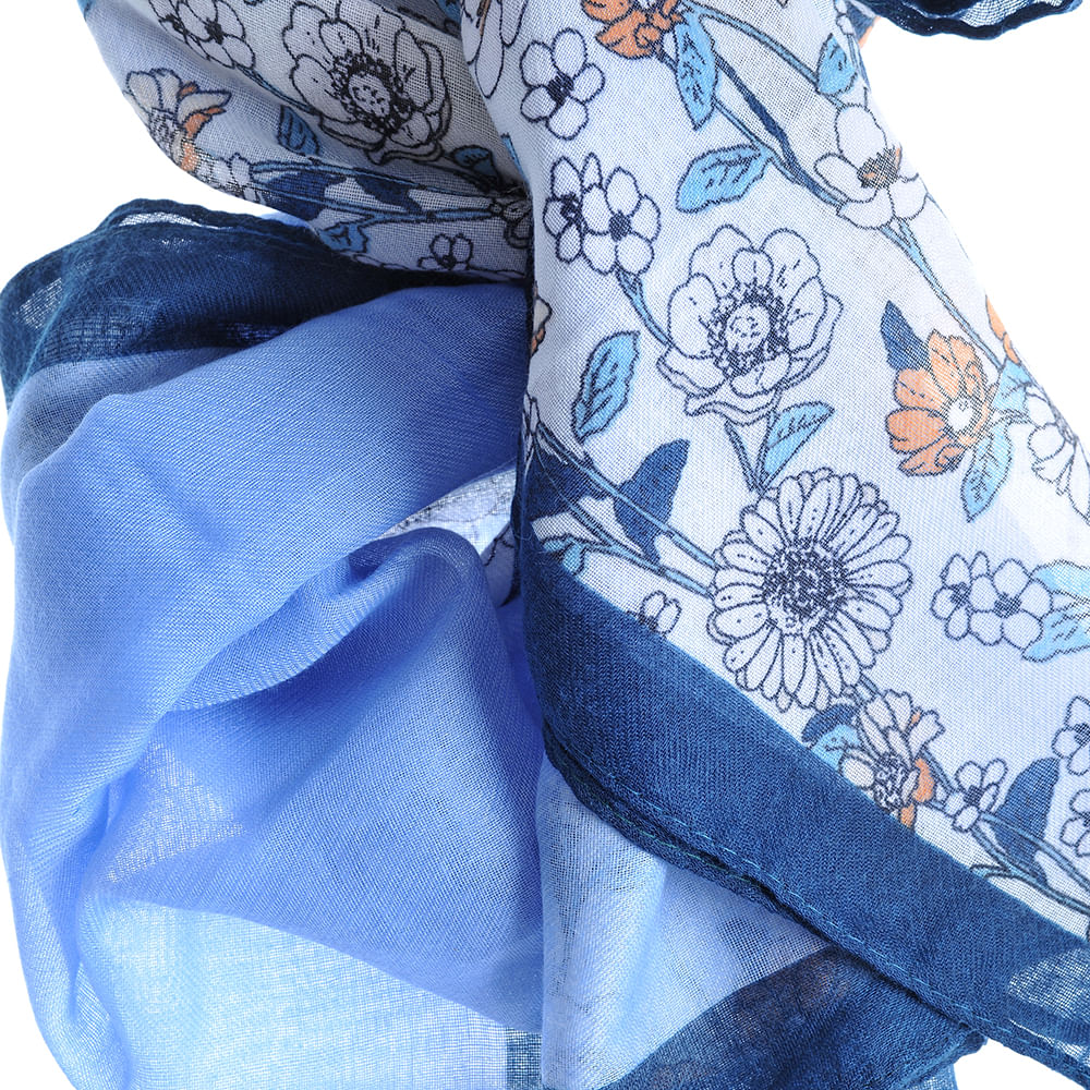 Esarfa bleu cu flori multicolore - 1 | YEO