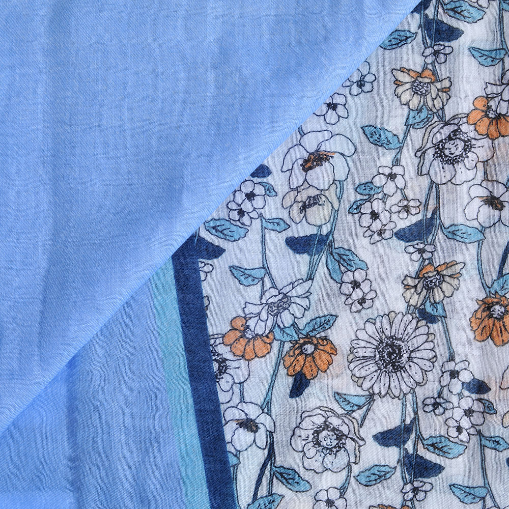 Esarfa bleu cu flori multicolore - 2 | YEO