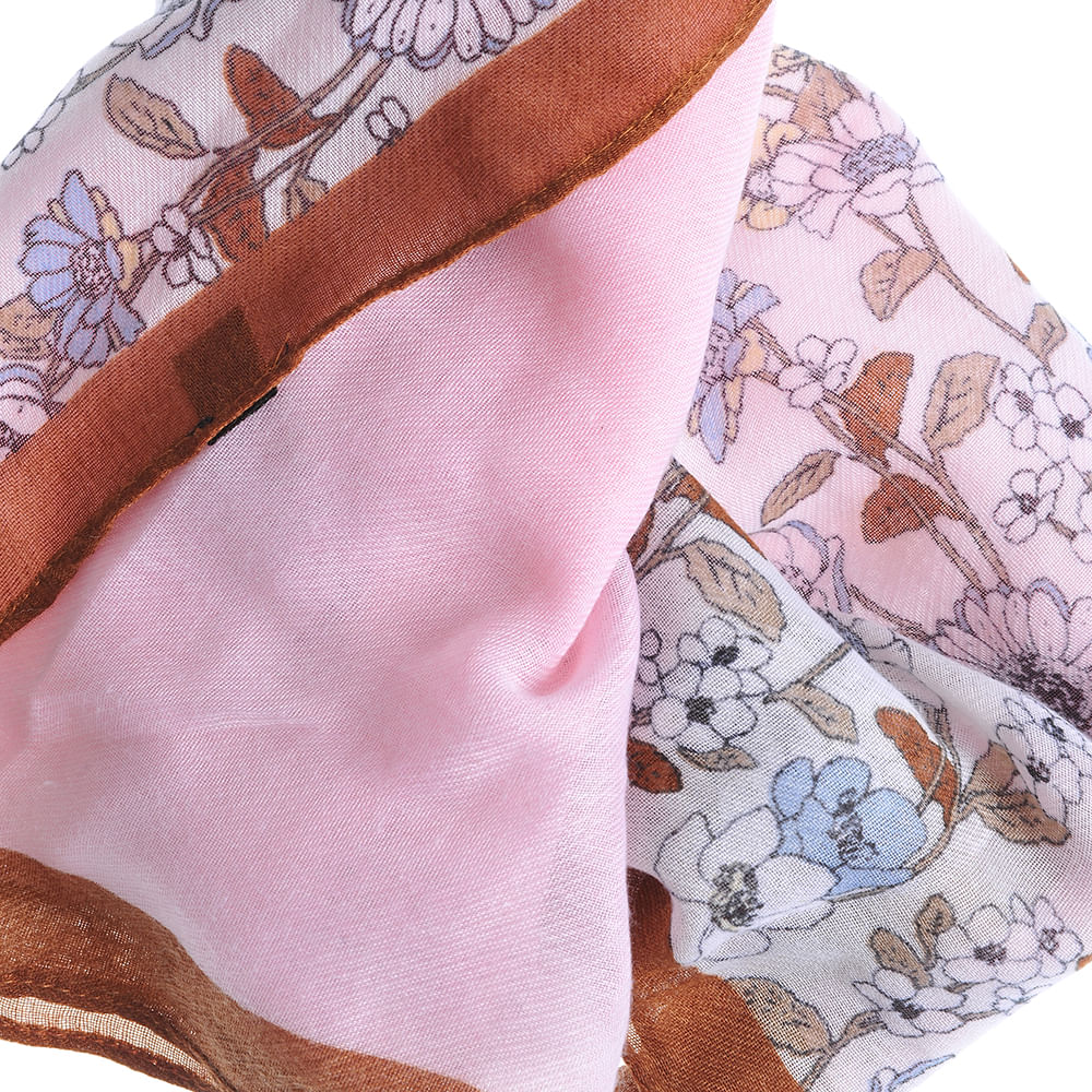 Esarfa roz cu flori multicolore - 1 | YEO